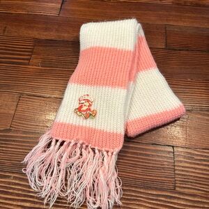 Vintage 1981 Strawberry Shortcake Pink & White Striped Orlon Knit Scarf Fringed